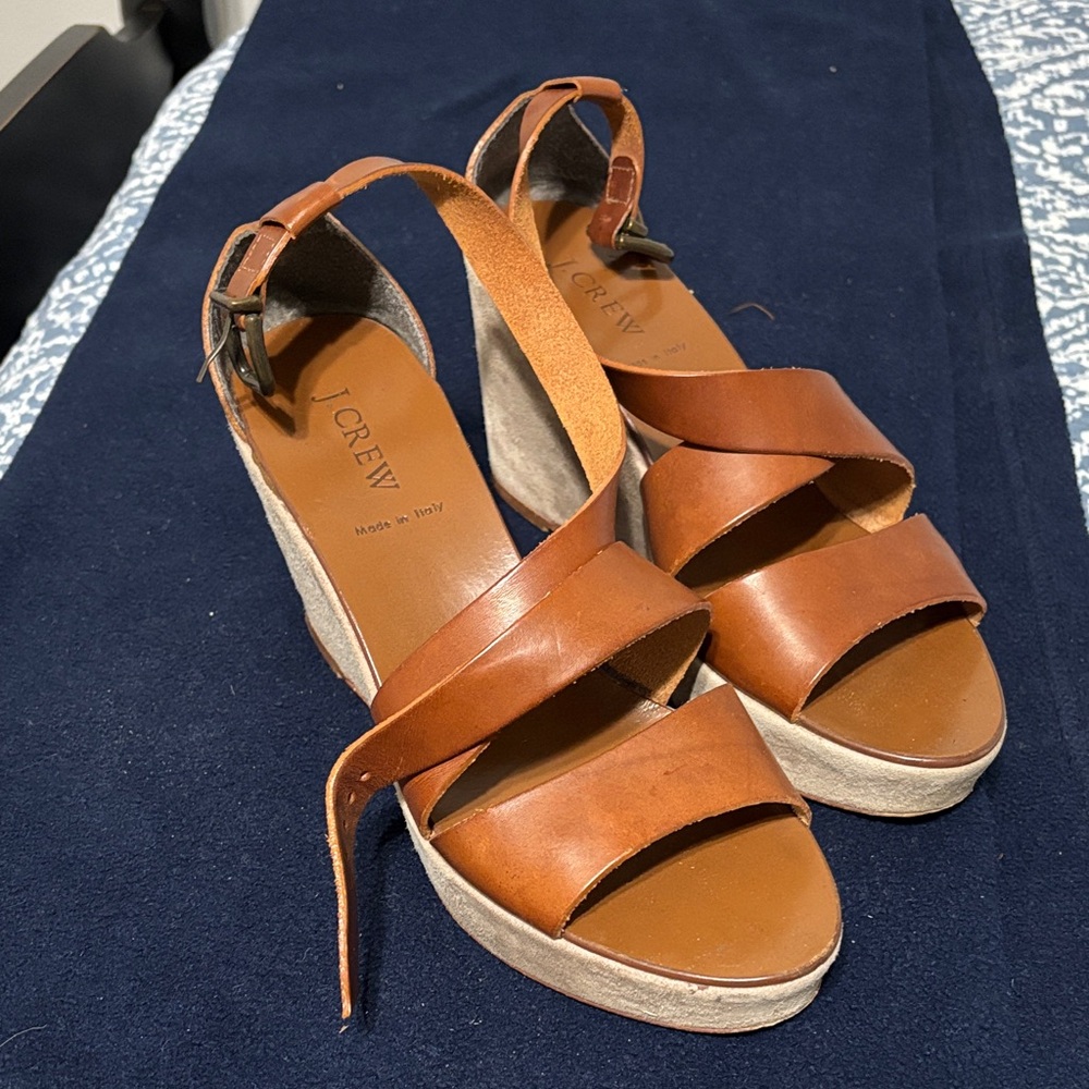 J. Crew Brown Leather Wedge Sandals